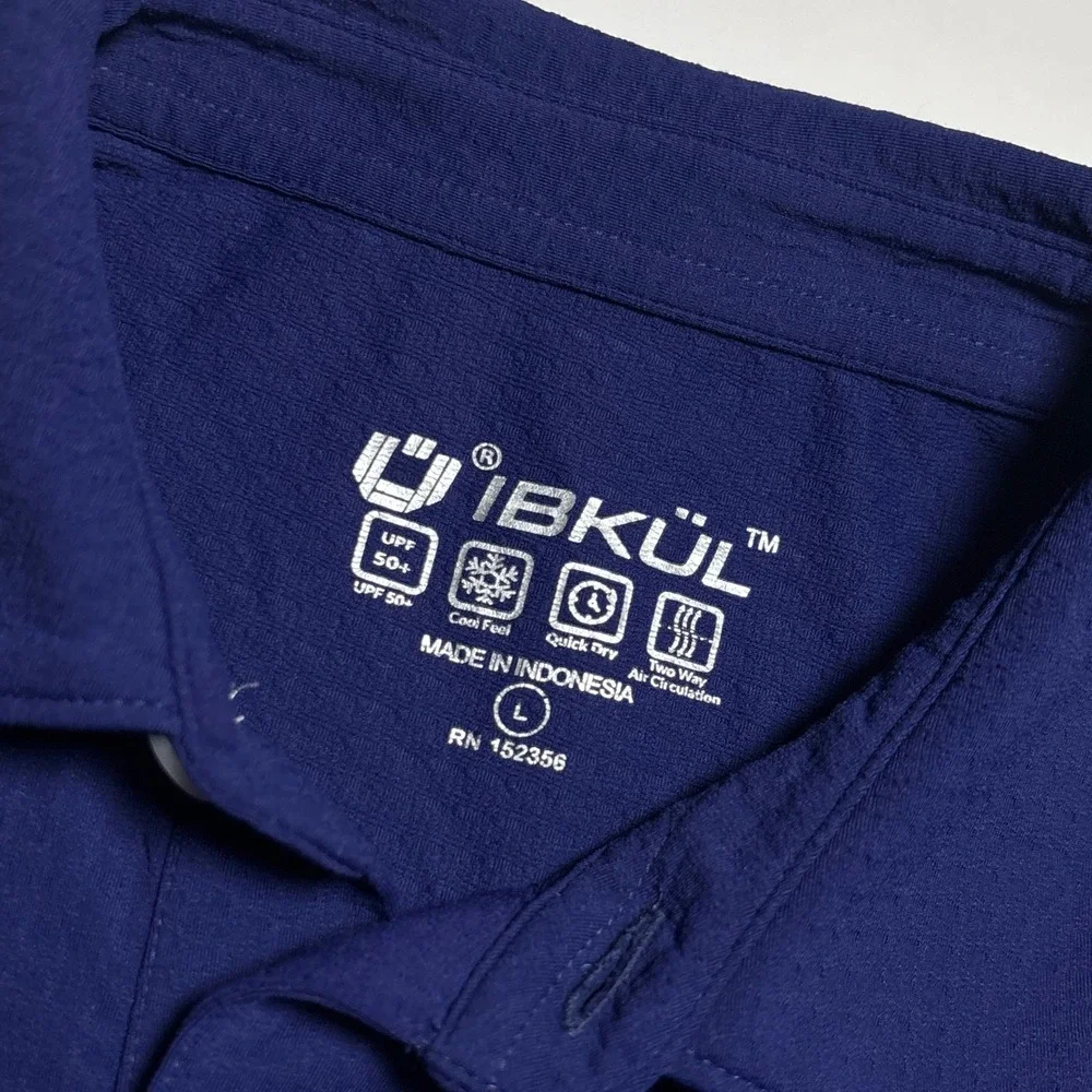 IBKUL Cooling Performance Polo Shirt Mens L UPF 50+ Navy Blue Summer Vacation